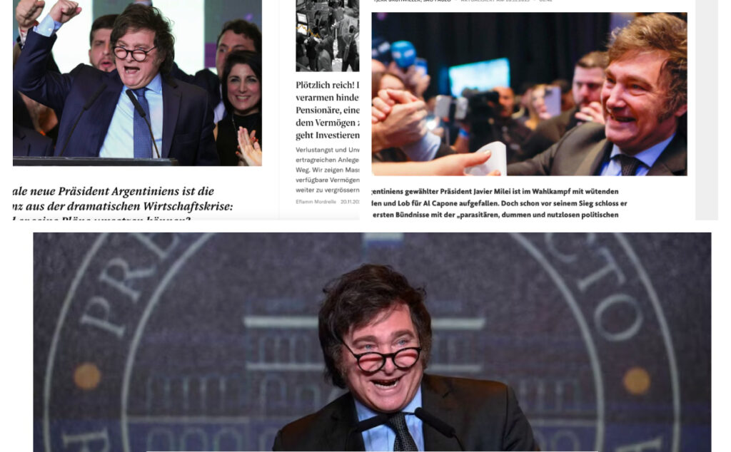 Collage, medios alemanes sobre Javier Milei