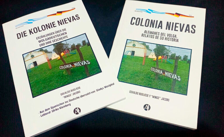 Colonia Nievas, Alemanes del Volga, inmigrantes, Inmigración alemana en Argentina, Osvaldo Bugliese, José Domingo Jacobo, Gladys Wesphal, Presentación de libro, Geschichtsverein, Historia de inmigrantes, Colonia Hinojo, Inmigración europea en Argentina, Patrimonio histórico, Comunidad germano-argentina, San Miguel Arcángel, Tradición Kerb, Historia argentina, Colonia alemana en Argentina, Traducción al alemán, Relatos históricos, Ley de Colonización e Inmigración, Patrimonio cultural Olavarría, Georgenhausen