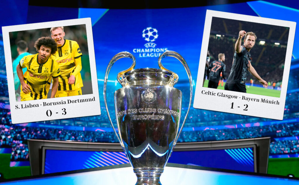 UEFA Champions League, Borussia Dortmund, Bayern Múnich, Sporting de Lisboa, Celtic de Glasgow, Bundesliga, Fútbol europeo, 16avos de final, Niko Kovac, Vincent Kompany, Gregor Kobel, Julian Brandt, Serhou Guirassy, Karim Adeyemi, Michael Olise, Harry Kane, Manuel Neuer, Daizen Maeda, Signal Iduna Park, Allianz Arena