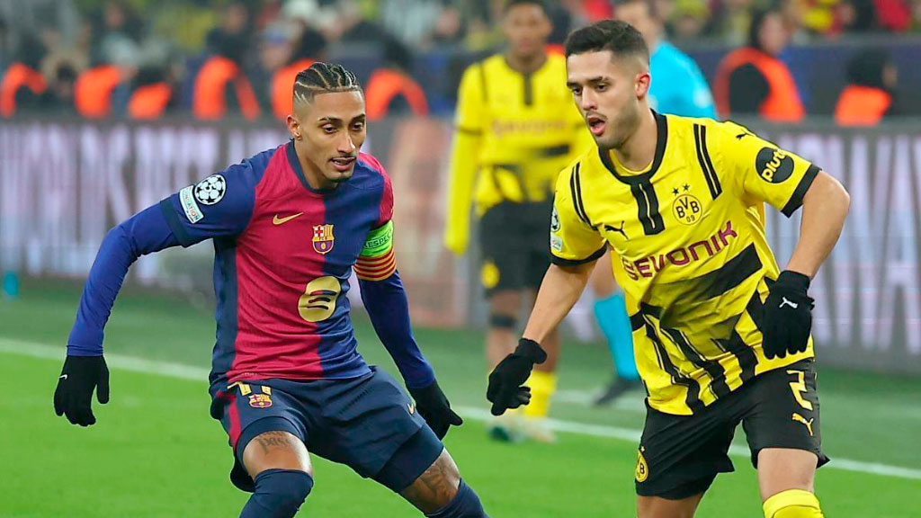 UEFA Champions League, Bayern Múnich, Borussia Dortmund, Inter de Milán, FC Barcelona, Cuartos de final Champions, Fútbol alemán, Fútbol europeo, Equipos alemanes en Europa, Raphinha, Lewandowski, Lautaro Martínez, Thomas Müller