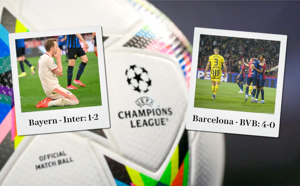 UEFA Champions League, Bayern Múnich, Borussia Dortmund, Inter de Milán, FC Barcelona, Cuartos de final Champions, Fútbol alemán, Fútbol europeo, Equipos alemanes en Europa, Raphinha, Lewandowski, Lautaro Martínez, Thomas Müller