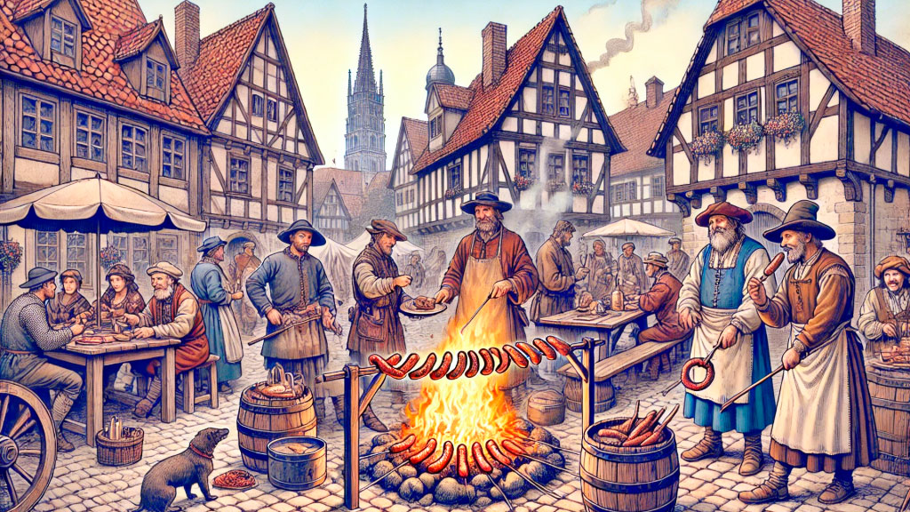 bratwurst, Erfurt, Ratisbona, Alemania, historia gastronómica, cocina alemana, patrimonio cultural, Turingia, Wurstkuchl, descubrimiento histórico
