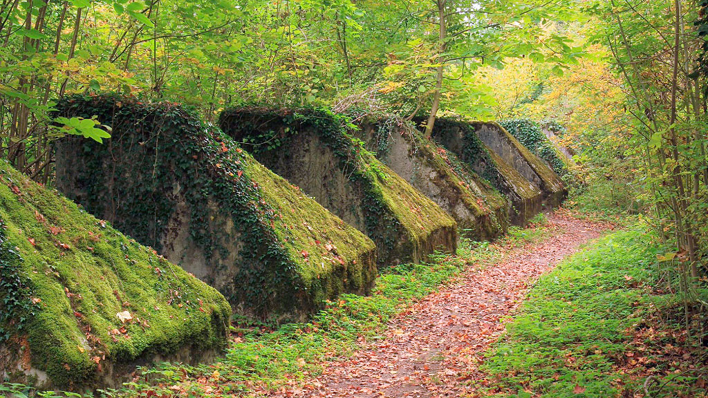 Sendero Toblerone, Suiza, Segunda Guerra Mundial, línea defensiva, pirámides de hormigón, Promenthouse, historia, cantón de Vaud, Jura, lago Lemán
