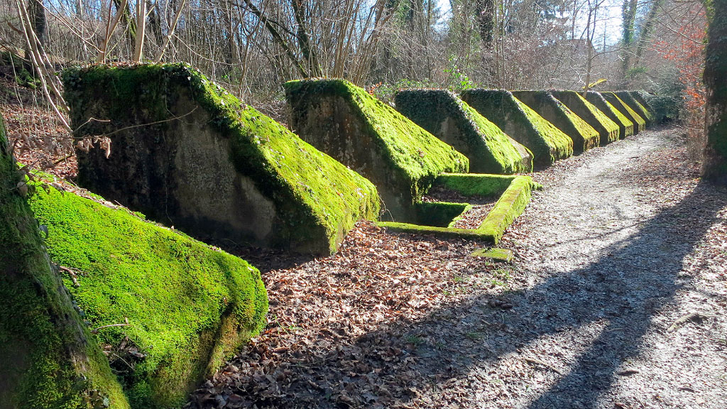 Sendero Toblerone, Suiza, Segunda Guerra Mundial, línea defensiva, pirámides de hormigón, Promenthouse, historia, cantón de Vaud, Jura, lago Lemán