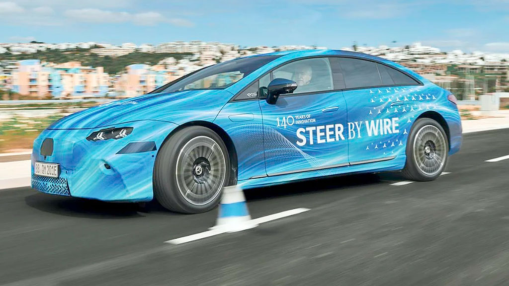 Mercedes-Benz, steer-by-wire, dirección electrónica, Mercedes EQS 2026, steer-by-wire Mercedes, dirección electrónica auto, volante by wire, Mercedes EQS eléctrico, tecnología automotriz 2026, volante yugo Mercedes, dirección sin conexión mecánica, Mercedes Benz innovación, sedán eléctrico Mercedes