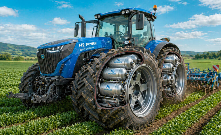 hidrógeno, HÖRMANN Vehicle Engineering, tractor, proyecto RAHD, ruedas que almacenan hidrógeno, motor eléctrico de reluctancia, maquinaria agrícola sin tierras raras, hidrógeno en el agro, alternativa al diésel en el campo, Sächsische Aufbaubank, emisiones maquinaria no vial UE