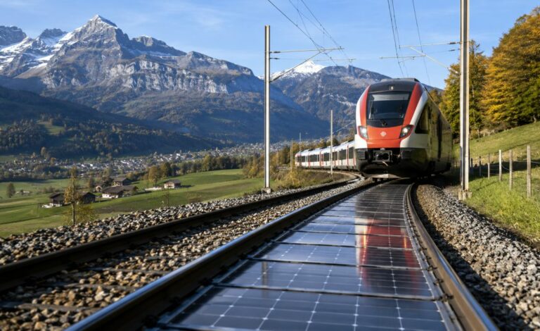 Suiza, energía solar, tren, vías
