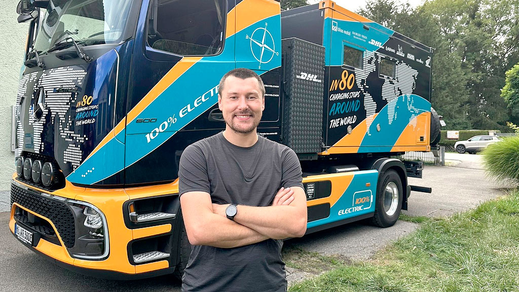 Tobias Wagner, Mercedes-Benz eActros 600, Camiones eléctricos, camión eléctrico vuelta al mundo, 80 cargas, eActros 600, IAA Transportation Hannover, electromovilidad transporte pesado, camiones eléctricos Mercedes-Benz, 45.000 kilómetros camión eléctrico, camión eléctrico Argentina, transporte eléctrico de larga distancia