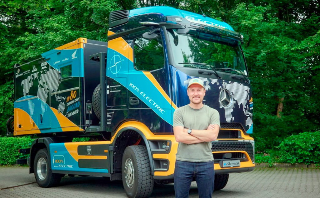 Tobias Wagner, Mercedes-Benz eActros 600, Camiones eléctricos, camión eléctrico vuelta al mundo, 80 cargas, eActros 600, IAA Transportation Hannover, electromovilidad transporte pesado, camiones eléctricos Mercedes-Benz, 45.000 kilómetros camión eléctrico, camión eléctrico Argentina, transporte eléctrico de larga distancia